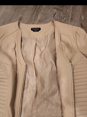 bebe Beige Leather Moto Jacket with Quilted Panels